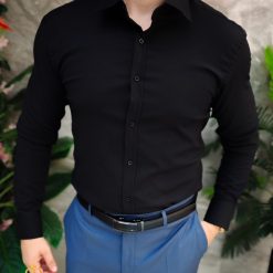 Camasa neagra de barbati cu butoni Slim Fit CR174 3