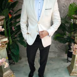 Costum Alb ivoire NASMIRE Sacou Pantalon si Papion C4952 3