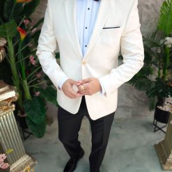 Costum Alb ivoire NASMIRE Sacou Pantalon si Papion C4952 4