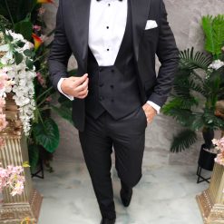 Costum Gri inchis NASMIRE Sacou Vesta Pantalon Papion C4836 5