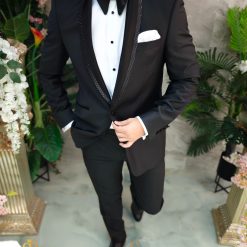 Costum Negru NASMIRE Sacou Pantalon Papion C4829 5