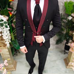 Costum Negru NASMIRE Sacou Vesta Pantalon Cravata C4835 7