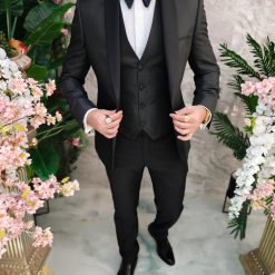 Costum Negru NASMIRE Sacou Vesta Pantalon Papion C4800 6