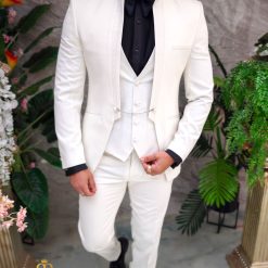 Costum alb NASMIRE Sacou Vesta si Pantalon C4926 3