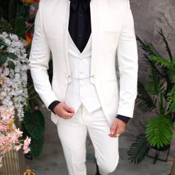 Costum alb NASMIRE Sacou Vesta si Pantalon C4926 4