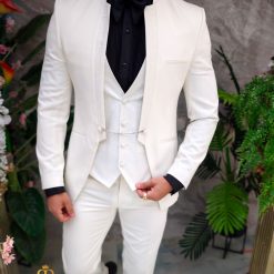 Costum alb NASMIRE Sacou Vesta si Pantalon C4926 5