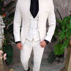 Costum alb NASMIRE Sacou Vesta si Pantalon C4926 6