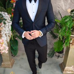 Costum albastru NASMIRE Sacou Pantalon si Papion C4906 3