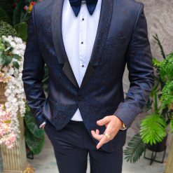 Costum bleumarin NASMIRE Sacou Pantalon si Papion C4924 4