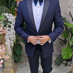 Costum bleumarin NASMIRE Sacou Pantalon si Papion C4932 5