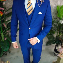 Costum de barbati albastru electric Sacou Vesta si Pantalon C4857 4