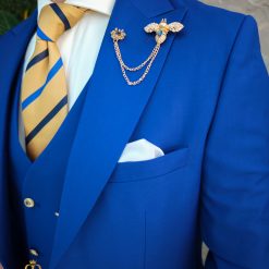 Costum de barbati albastru electric Sacou Vesta si Pantalon C4857 5