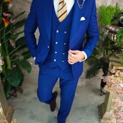 Costum de barbati albastru electric Sacou Vesta si Pantalon C4857 6