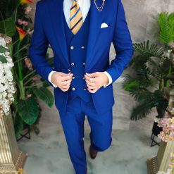 Costum de barbati albastru electric Sacou Vesta si Pantalon C4857 7