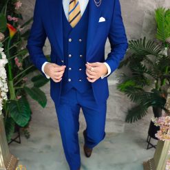 Costum de barbati albastru electric Sacou Vesta si Pantalon C4857 8