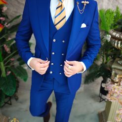 Costum de barbati albastru electric Sacou Vesta si Pantalon C4857 9