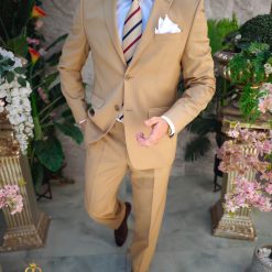 Costum de barbati bej Regular Fit Sacou si Pantalon C4841 5