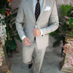 Costum de barbati bej Regular Fit Sacou si Pantalon C4853 4