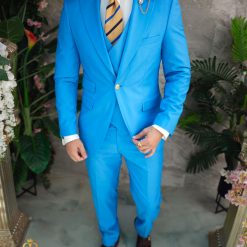 Costum de barbati bleu Sacou Vesta si Pantalon C4858 4