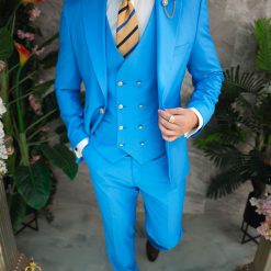 Costum de barbati bleu Sacou Vesta si Pantalon C4858 5