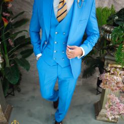 Costum de barbati bleu Sacou Vesta si Pantalon C4858 6