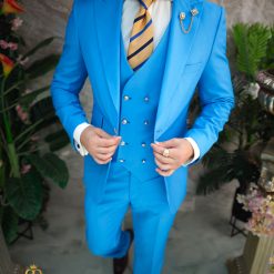 Costum de barbati bleu Sacou Vesta si Pantalon C4858 7