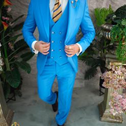 Costum de barbati bleu Sacou Vesta si Pantalon C4858 8