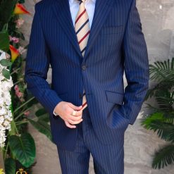 Costum de barbati bleumarin cu dungi Regular Fit Sacou si Pantalon C4840 2