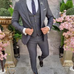 Costum de barbati gri inchis Sacou Vesta si Pantalon C4187 6