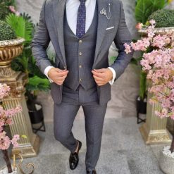 Costum de barbati gri inchis Sacou Vesta si Pantalon C4187 7
