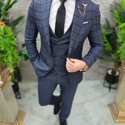Costum de barbati gri inchis Sacou Vesta si Pantalon C4650 3