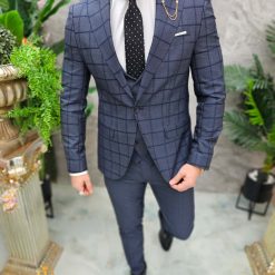 Costum de barbati gri inchis Sacou Vesta si Pantalon C4650 4