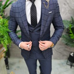 Costum de barbati gri inchis Sacou Vesta si Pantalon C4650 6