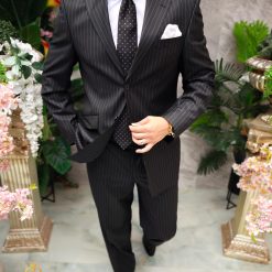 Costum de barbati negru cu dungi Regular Fit Sacou si Pantalon C4849 2