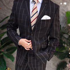 Costum de barbati negru in carouri Regular Fit Sacou si Pantalon C4845 2