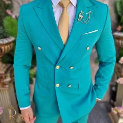 Costum de barbati verde cu butoni-Sacou si Pantalon - C4178-Costume