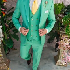 Costum de barbati verde deschis Sacou Vesta si Pantalon C4855 4