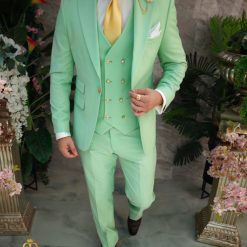 Costum de barbati verde deschis Sacou Vesta si Pantalon C4859 4