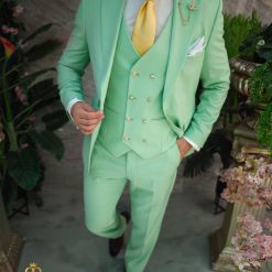 Costum de barbati verde deschis Sacou Vesta si Pantalon C4859 5