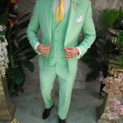 Costum de barbati verde deschis Sacou Vesta si Pantalon C4859 6