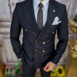 Bleumarin închis cu butoni aurii