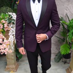 Costum grena NASMIRE Sacou Pantalon si Papion C4916 3