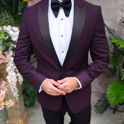 Costum grena NASMIRE Sacou Pantalon si Papion C4916 4