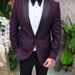 Costum grena NASMIRE Sacou Pantalon si Papion C4916 5