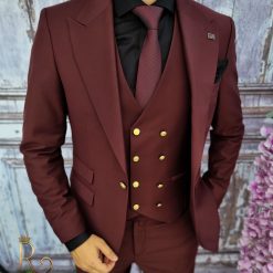 Costum grena cu butoni aurii Sacou Vesta si Pantalon C2065 4