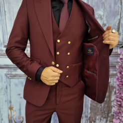 Costum grena cu butoni aurii Sacou Vesta si Pantalon C2065 5