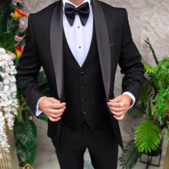 Costum negru NASMIRE Sacou Pantalon Vesta si Papion C4915 4