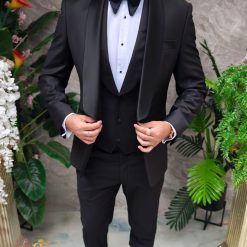 Costum negru NASMIRE Sacou Pantalon Vesta si Papion C4919 4