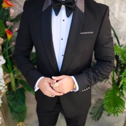 Costum negru NASMIRE Sacou Pantalon si Papion C4907 4