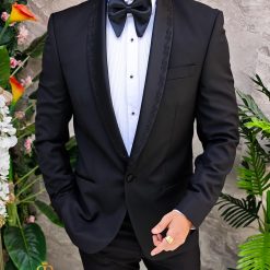 Costum negru NASMIRE Sacou Pantalon si Papion C4927 4